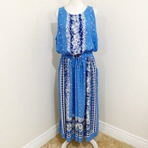 LOFT Blue and White Midi Dress